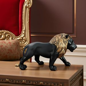 Figura Decorativa de León Negro Mate y Dorado